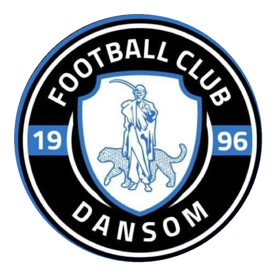 FC Dansoms klubmærke: en somalisk hyrde flankeret af to leoparder, indrammet af klubbens navn og årstallet 1996